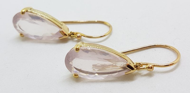 9ct Yellow Gold Faceted Rose Quartz Teardrop Shape Drop Earrings