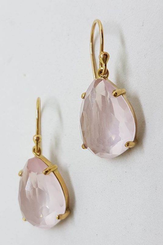 9ct Yellow Gold Faceted Rose Quartz Teardrop Shape Drop Earrings