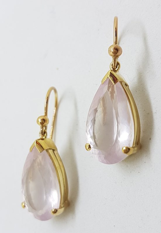 9ct Yellow Gold Faceted Rose Quartz Teardrop Shape Drop Earrings