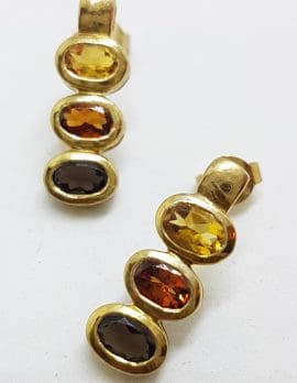 9ct Yellow Gold Citrine & Smokey Quartz Stud Earrings