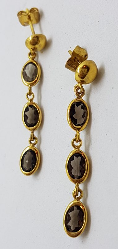 9ct Yellow Gold Smokey Quartz Long Drop Earrings