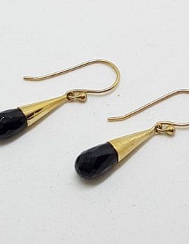 9ct Yellow Gold Black Onyx Cone Drop Earrings
