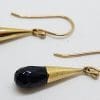 9ct Yellow Gold Black Onyx Cone Drop Earrings