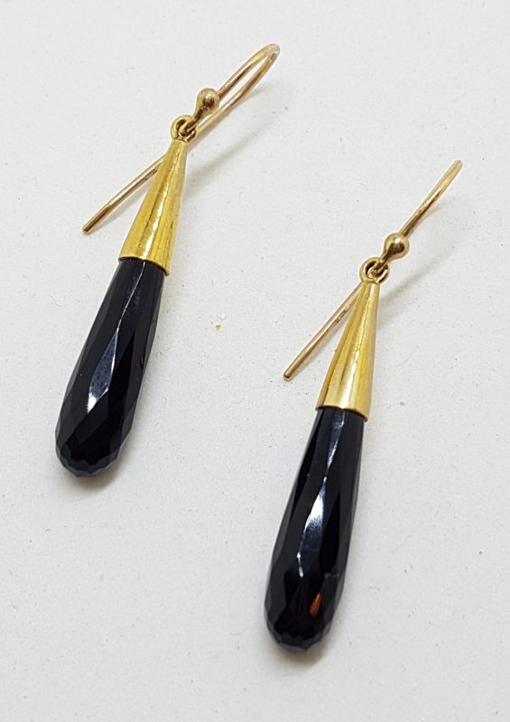 20200622_202117 9ct Yellow Gold Black Onyx Long Cone Drop Earrings