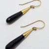 9ct Yellow Gold Black Onyx Long Cone Drop Earrings