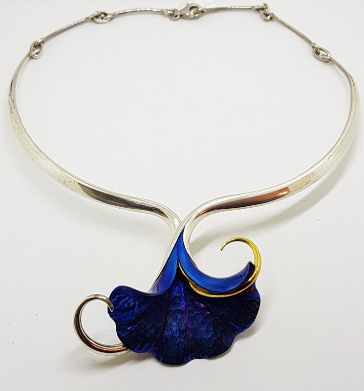 20200623_114442 Sterling Silver Vibrant Blue Titanium Large Flower Choker Necklace
