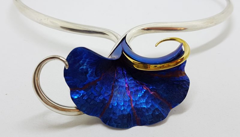 20200623_114604 Sterling Silver Vibrant Blue Titanium Large Flower Choker Necklace