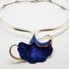Sterling Silver Vibrant Blue Titanium Large Flower Choker Necklace