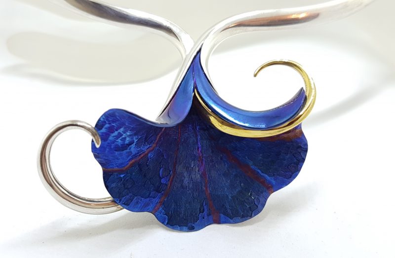 20200623_114819 Sterling Silver Vibrant Blue Titanium Large Flower Choker Necklace