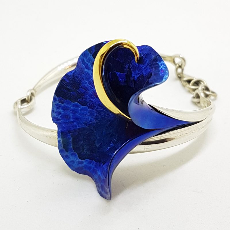 20200623_115335 Sterling Silver Titanium Blue Flower Bangle