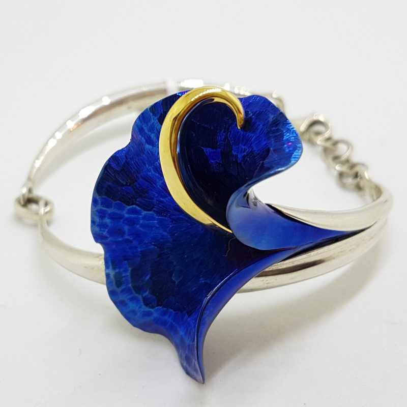 20200623_115429 Sterling Silver Titanium Blue Flower Bangle