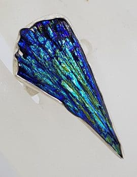 Sterling Silver Black Titanium Kyanite Large & Long Ring Vibrant Blue/Green