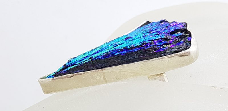 Sterling Silver Black Titanium Kyanite Large & Long Ring Vibrant Blue/Green