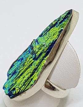 Sterling Silver Black Titanium Kyanite Large & Long Ring Vibrant Blue/Green