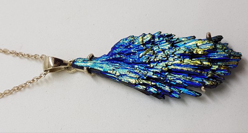 20200626_084533 Sterling Silver Large Black Titanium Kyanite Pendant on Silver Chain – Vibrant Blue/Green