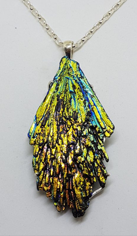 20200626_084619 Sterling Silver Large Black Titanium Kyanite Pendant on Silver Chain – Vibrant Blue/Green/Gold/Yellow