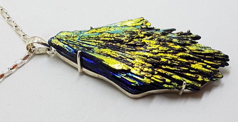 20200626_084632 Sterling Silver Large Black Titanium Kyanite Pendant on Silver Chain – Vibrant Blue/Green/Gold/Yellow