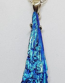 Sterling Silver Long Black Titanium Kyanite Pendant on Silver Chain – Vibrant Blue