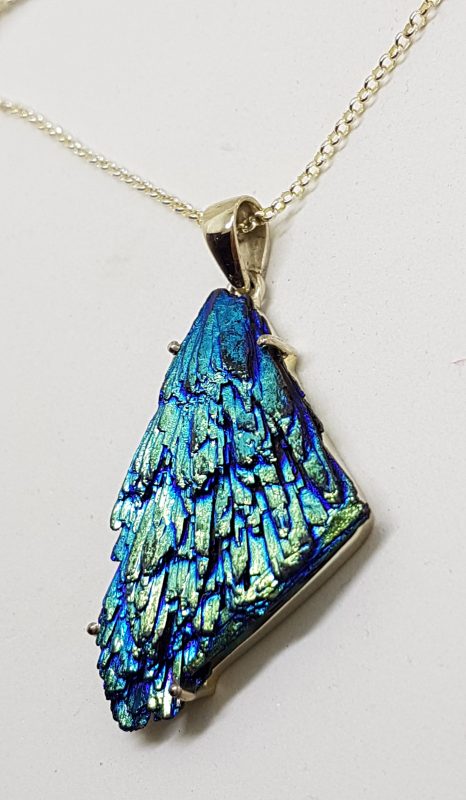 20200626_085222 Sterling Silver Large Black Titanium Kyanite Pendant on Silver Chain – Vibrant Blue & Green