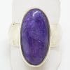 Sterling Silver Large Oval Charoite Wide Band Ring