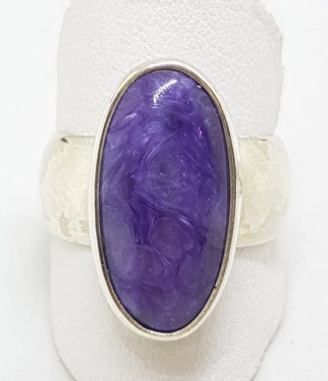 Sterling Silver Large Oval Charoite Wide Band Ring