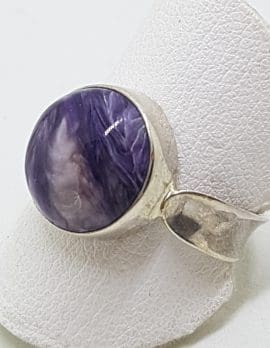 Sterling Silver Round Charoite Ring