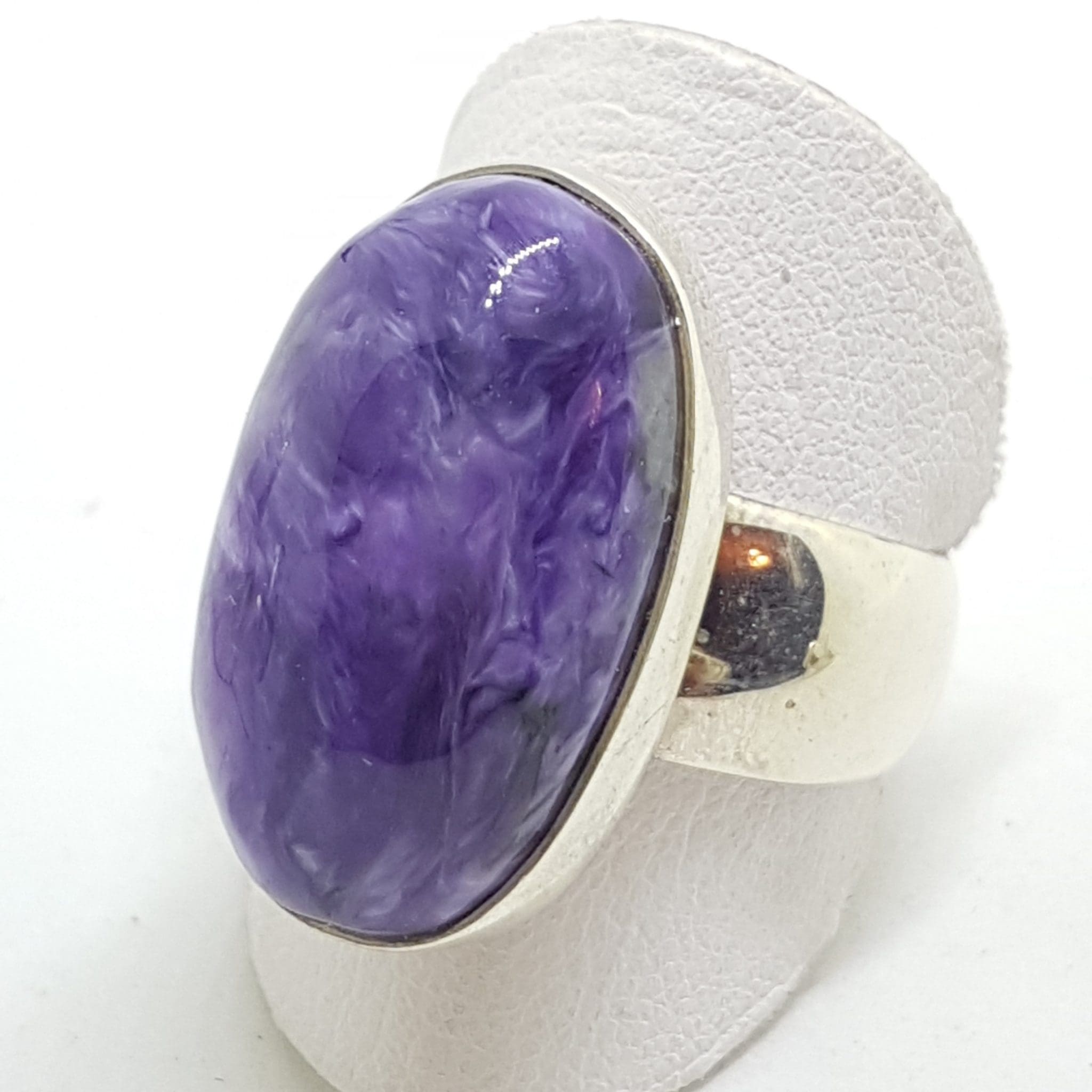 Sterling Silver Large Oval Charoite Wide Band Ring