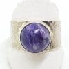 Sterling Silver Round Charoite Beaten Design Wide Band Ring