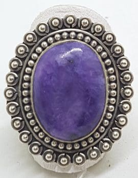 Sterling Silver Large Oval Charoite Ornate Ring