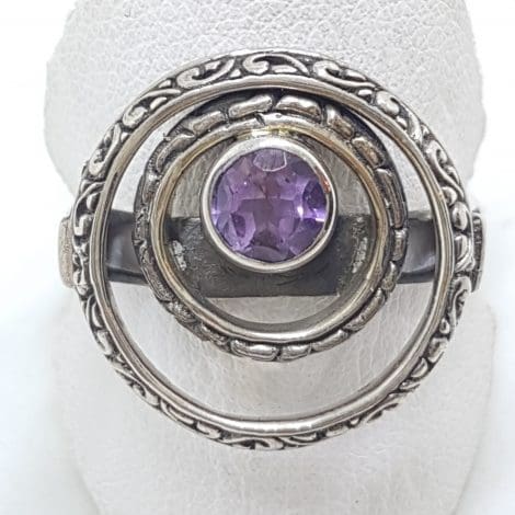 Sterling Silver Round Amethyst in Circles Ring