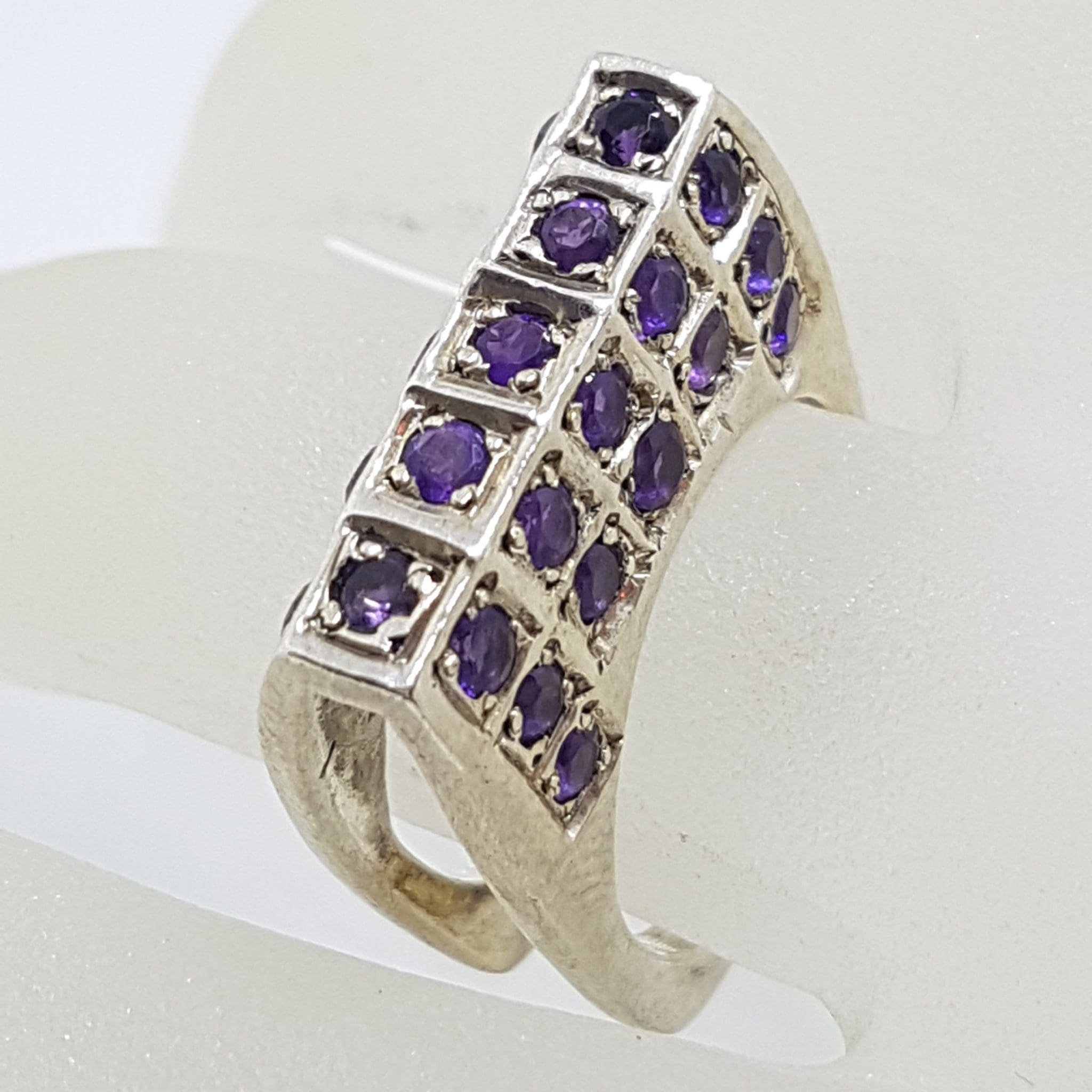 20200625_204950 Sterling Silver Amethyst Unusual Raised Cluster Ring Ring