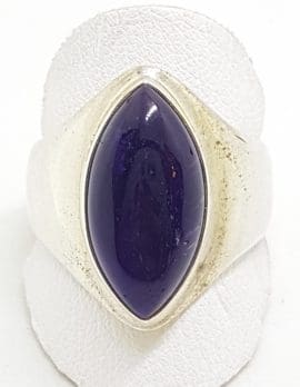 Sterling Silver Large Cabochon Marquis Shape Amethyst Wide Ring