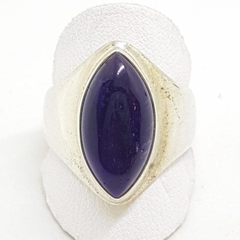 Sterling Silver Large Cabochon Marquis Shape Amethyst Wide Ring