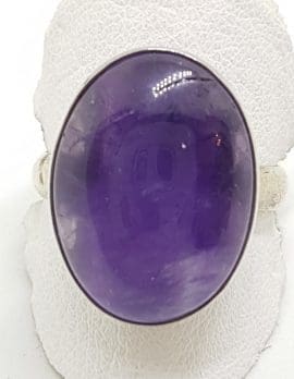 Sterling Silver Large Oval Cabochon Amethyst Ring