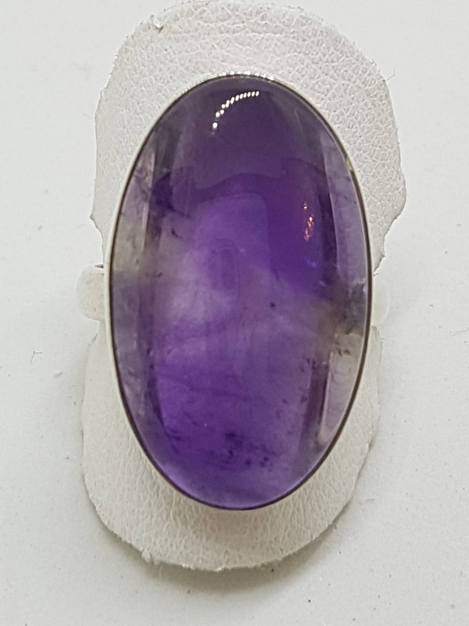 20200625_205822 Sterling Silver Very Large Flat Oval Cabochon Amethyst Ring