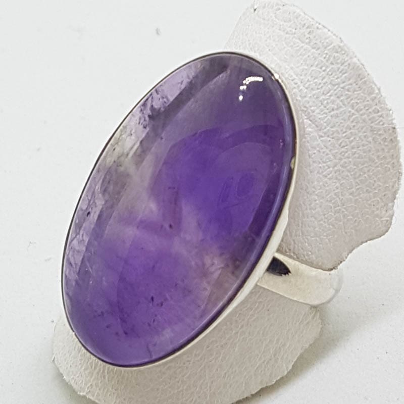 20200625_205848 Sterling Silver Very Large Flat Oval Cabochon Amethyst Ring
