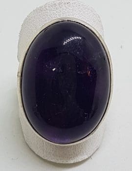 Sterling Silver Very Large Oval Cabochon Amethyst Ring