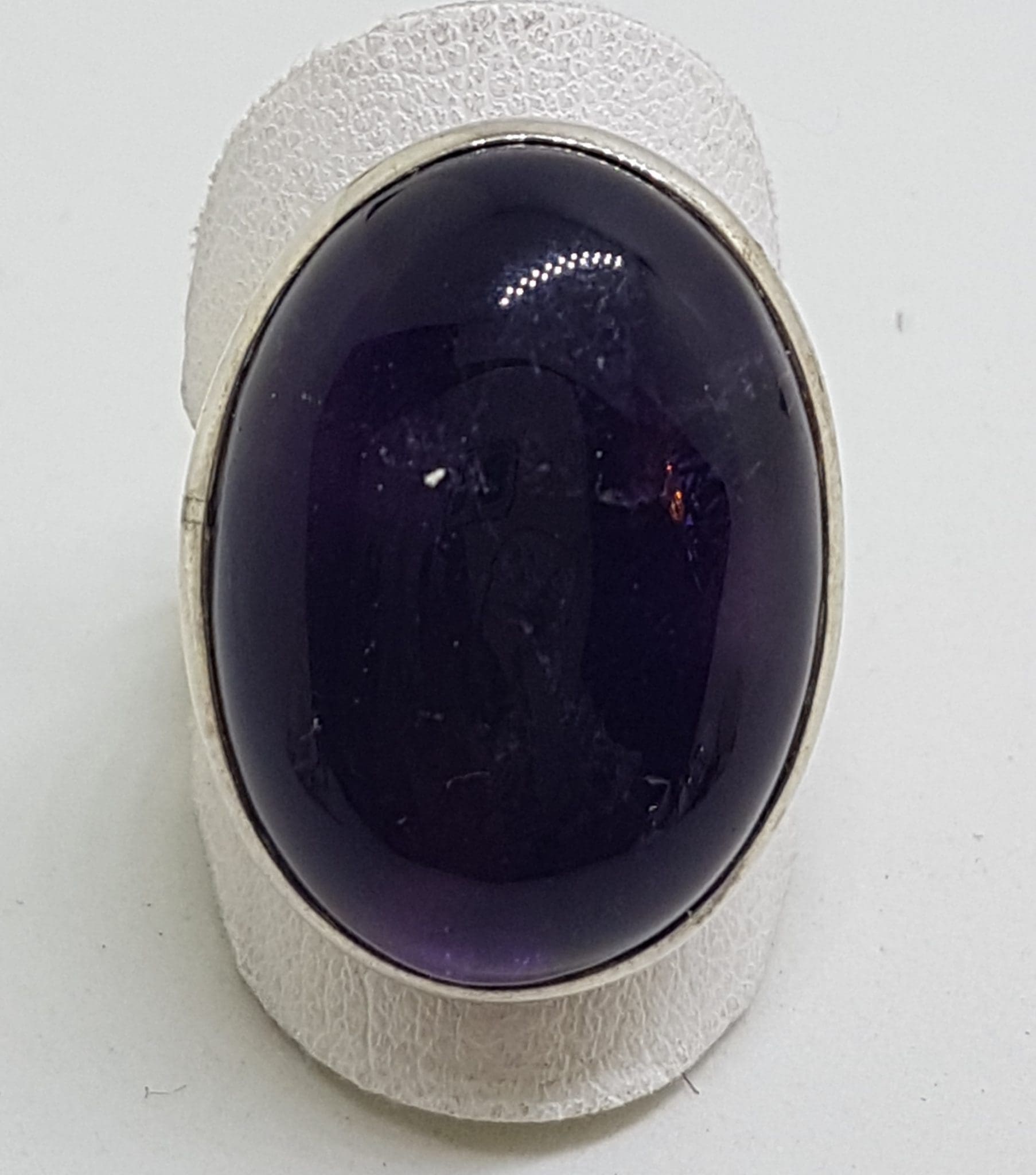 Sterling Silver Very Large Oval Cabochon Amethyst Ring