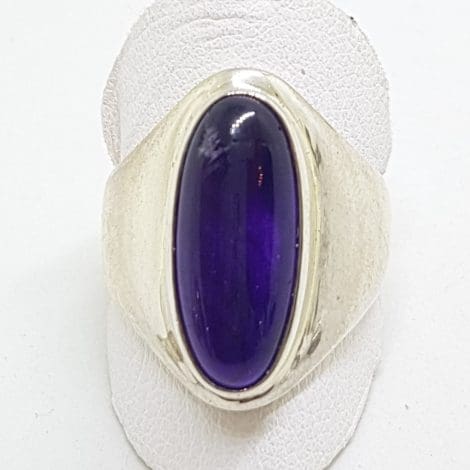Sterling Silver Wide Oval Cabochon Amethyst Ring