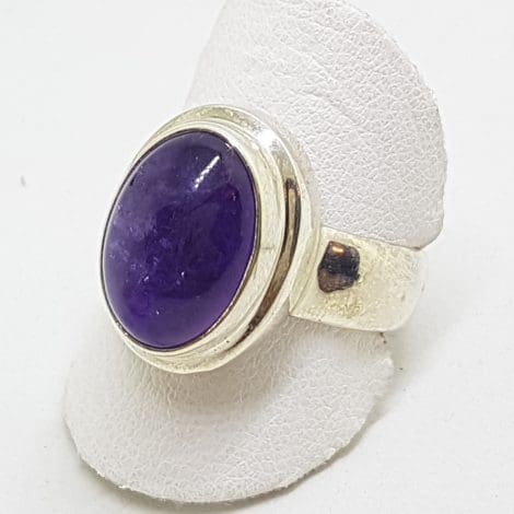 Sterling Silver Oval Cabochon Amethyst Ring