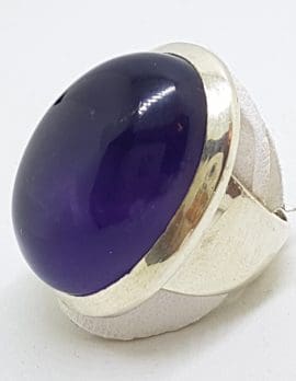 Sterling Silver Large Oval Cabochon Cut Amethyst Ring
