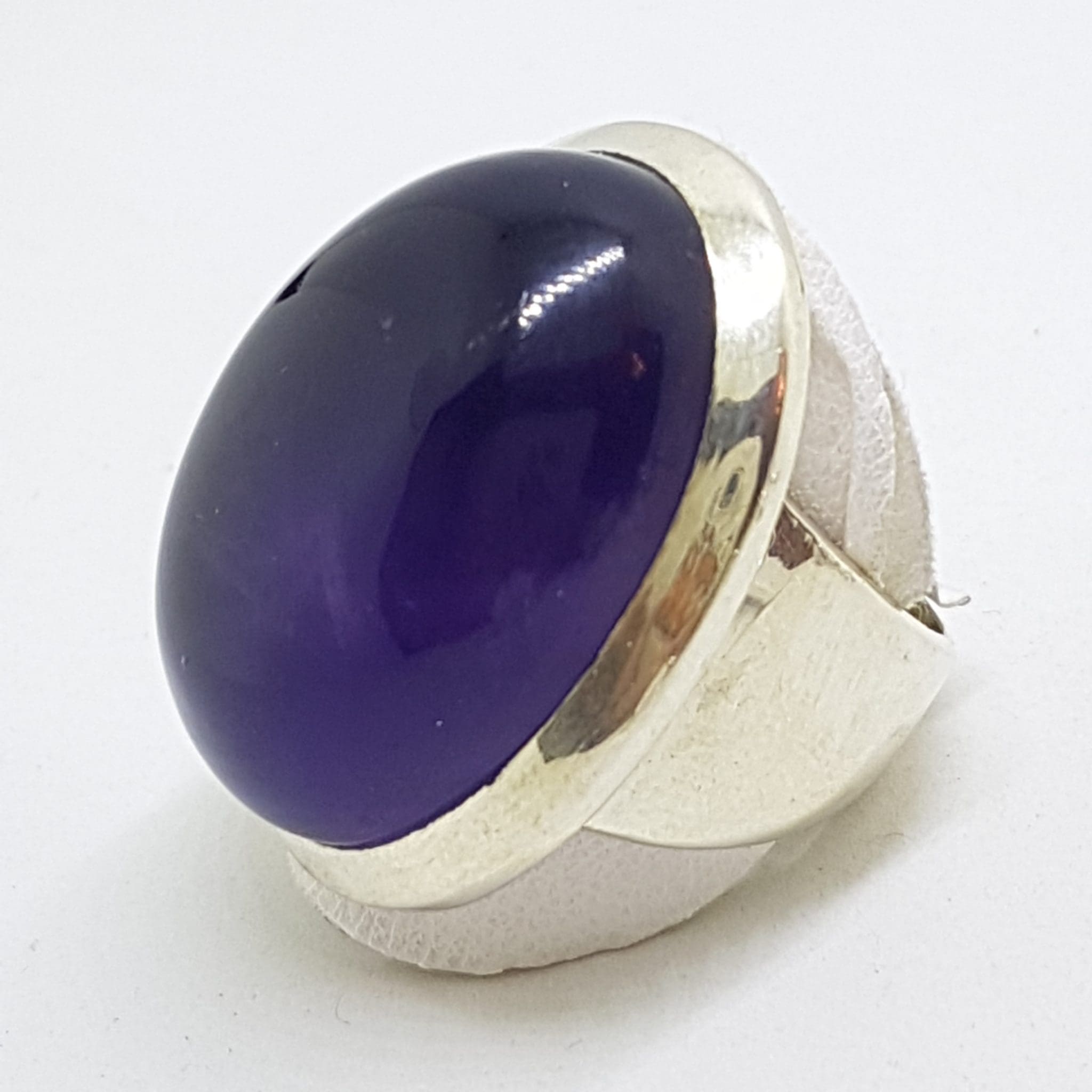 Sterling Silver Large Oval Cabochon Cut Amethyst Ring