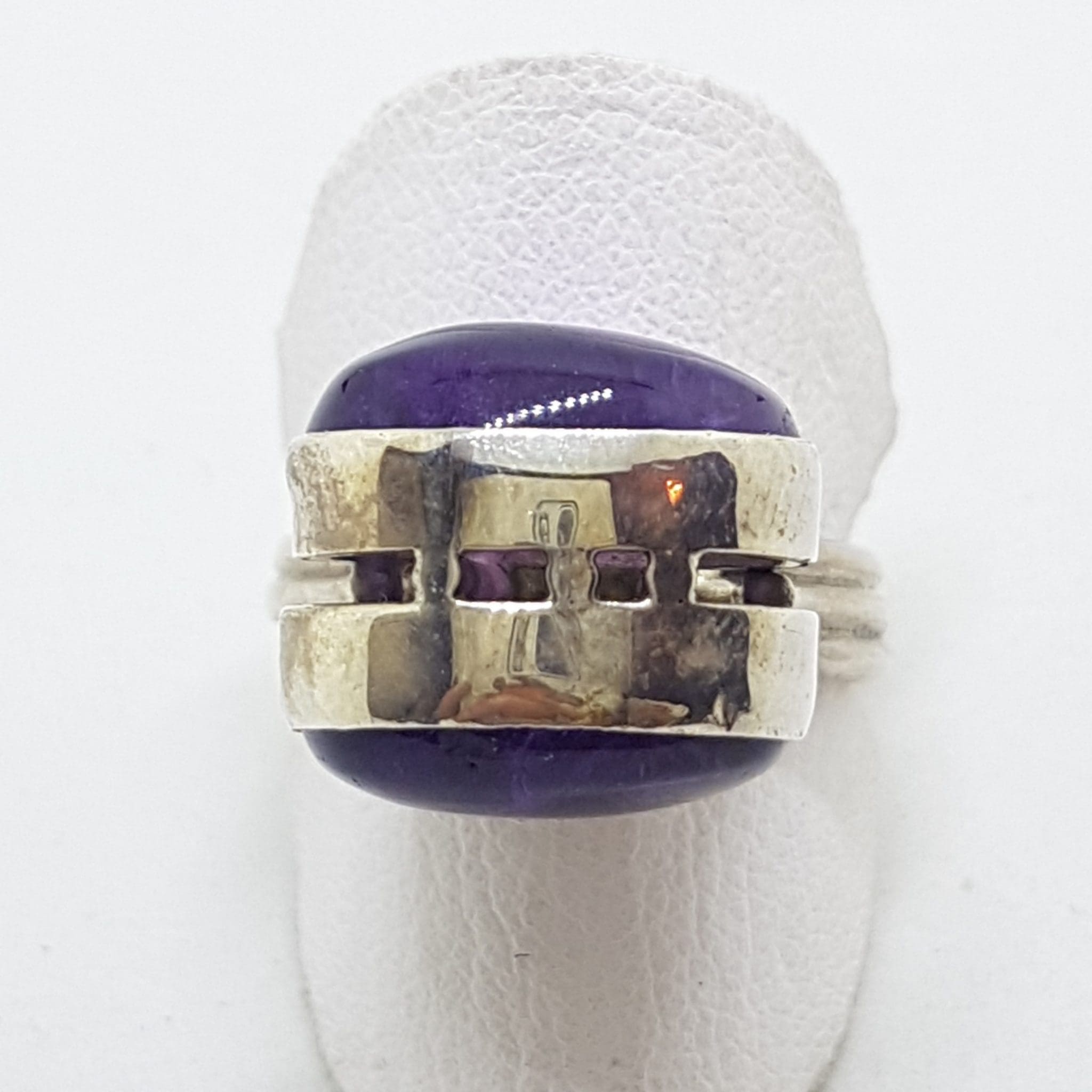 Sterling Silver Tall Unusual Amethyst Ring
