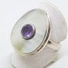 Sterling Silver Large Mother of Pearl & Amethyst Ring