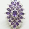 Sterling Silver Very Large Amethyst Cluster Ring