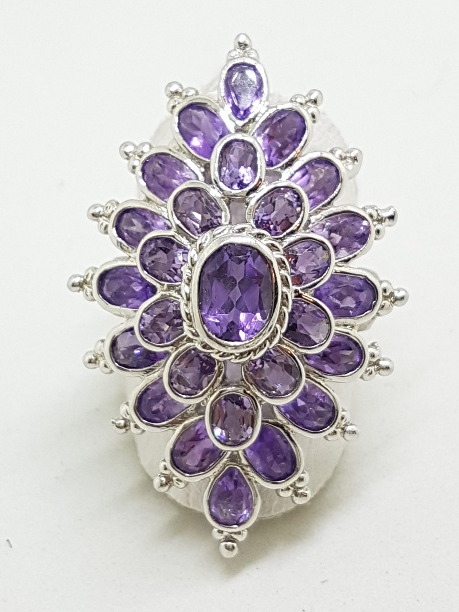 20200625_211513 Sterling Silver Very Large Amethyst Cluster Ring