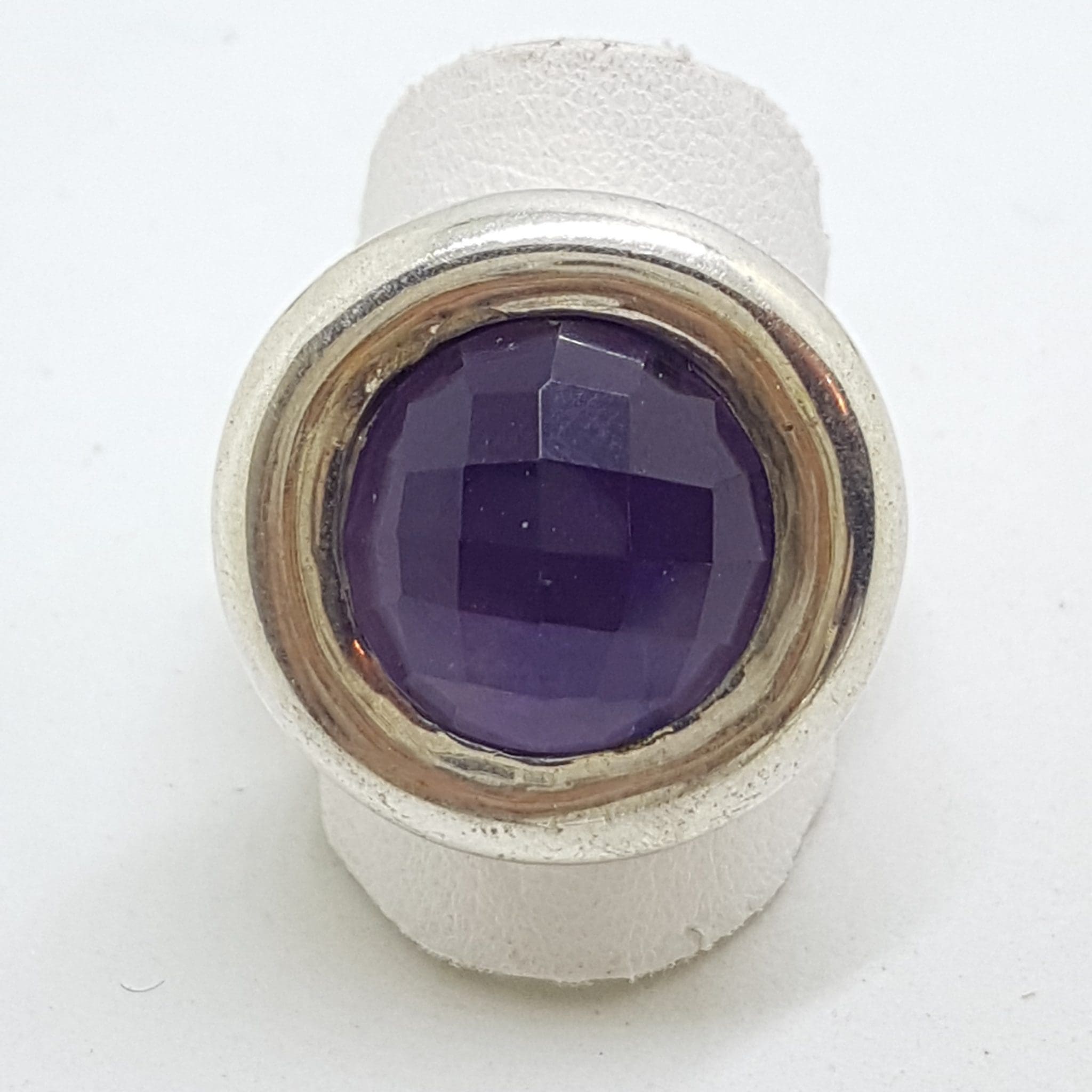 20200625_211541 Sterling Silver Large Round Faceted Amethyst Ring - Chunky / Heavy