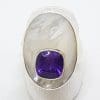 Sterling Silver Large Oval Mother of Pearl & Amethyst Ring