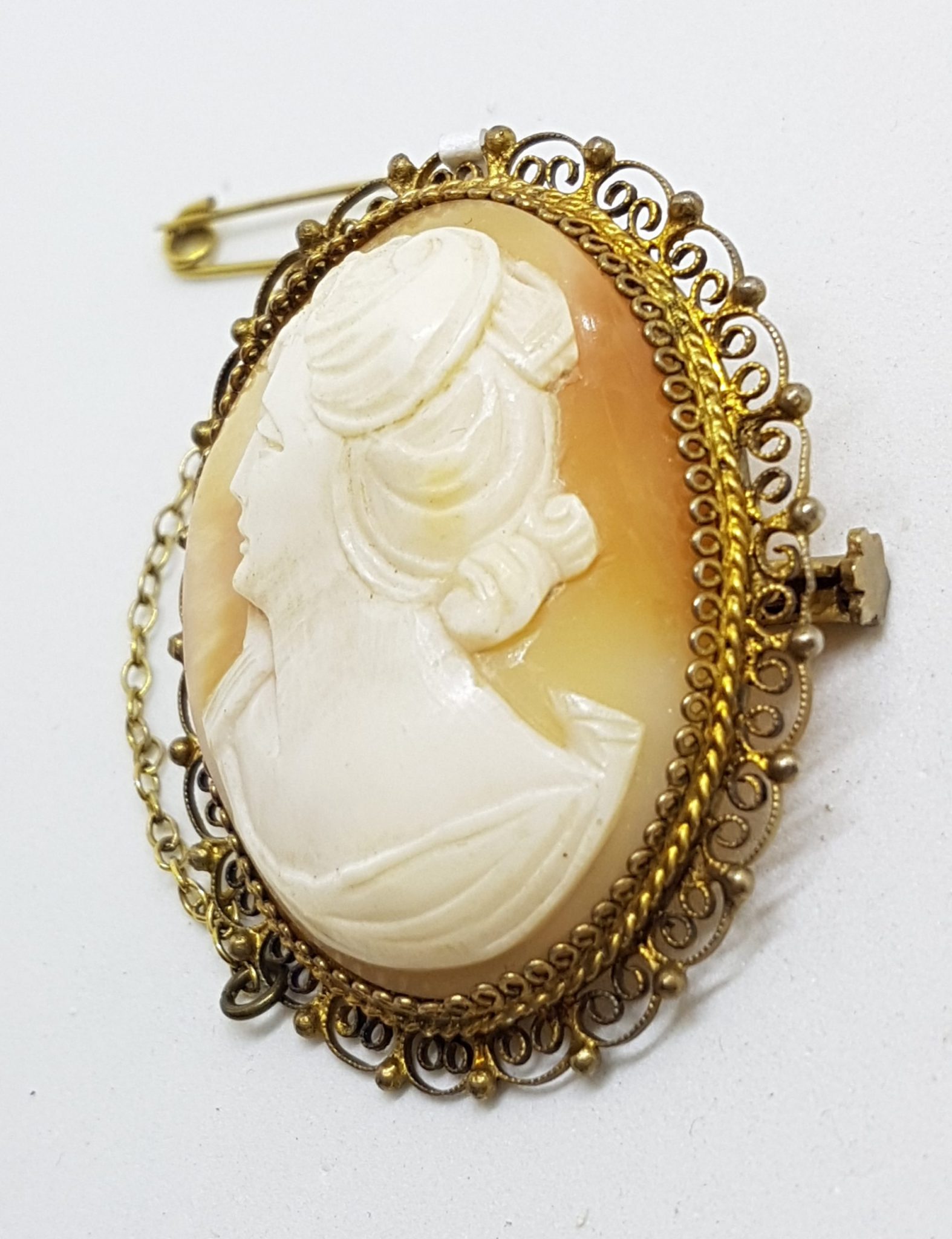 Sterling Silver Oval Ornate Lady Cameo Brooch