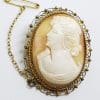 Sterling Silver Oval Ornate Lady Cameo Brooch